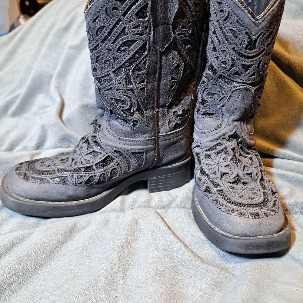 Intricate Black Western Boots